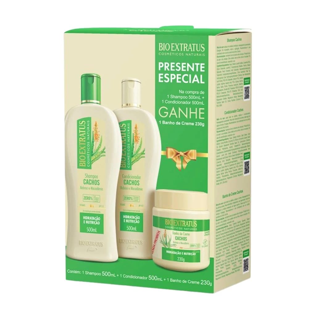 Kit Promocional Bio Extratus Cachos (Shampoo e Condicionador 500ml) Presente espcial Banho de Creme 230g