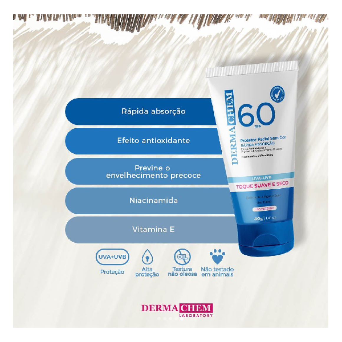 Dermachem Protetor Solar Rosto Fps 60 Sem Cor 40G