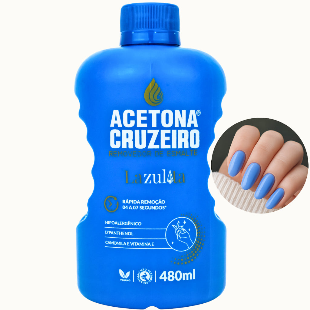Acetona Cruzeiro Azul 480ml – Removedor de Esmalte Rápido, Hipoalergênico, com D'Panthenol, Camomila e Vitamina E