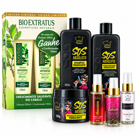 Kit Antiqueda & Força – Jaborandi + S.O.S Absoluto Soul + 3 Perfumes Capilares