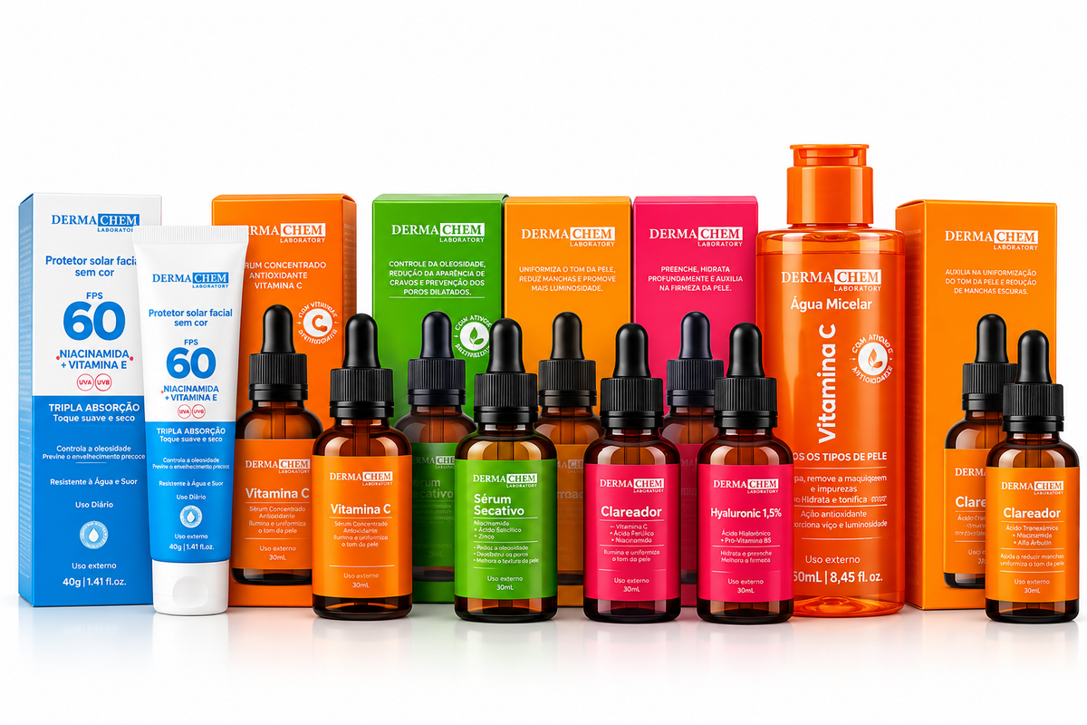 Kit Pele Uniforme Dermachem – Rotina Clareadora com Sérum e Vitamina C (5 itens)