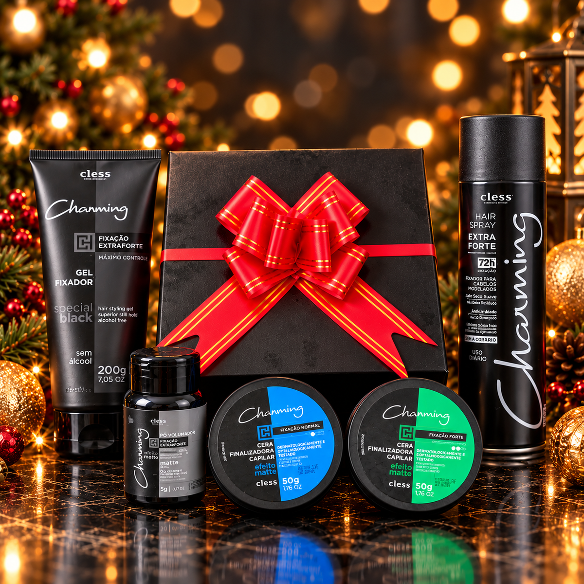 Kit Presente Masculino Estilo Charming – Spray + 2 Ceras Matte + Gel + Pó Volumador (Cless)