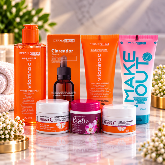 Caixa Glow Vitamina C – Rotina Skincare Completa Dermachem + Abelha Rainha (7 itens)