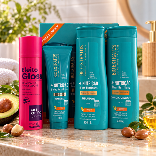 Kit Nutrição & Brilho – Bio Extratus +Nutrição + Spray Gloss Charming