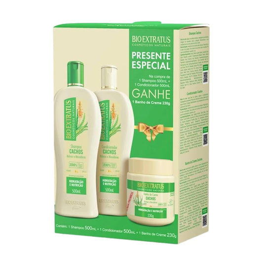 Kit Promocional Bio Extratus Cachos (Shampoo e Condicionador 500ml) Presente espcial Banho de Creme 230g