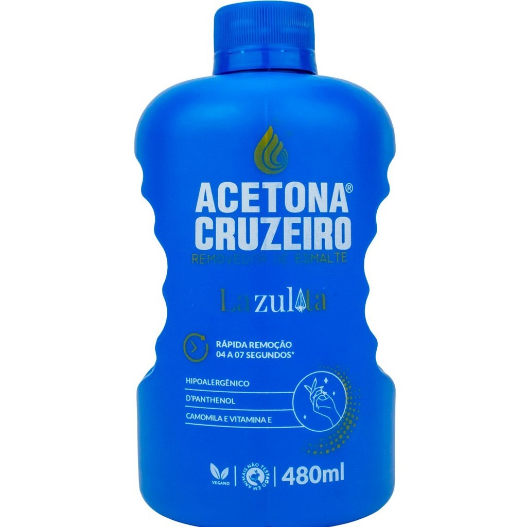 Acetona Cruzeiro Azul 480ml – Removedor de Esmalte Rápido, Hipoalergênico, com D'Panthenol, Camomila e Vitamina E