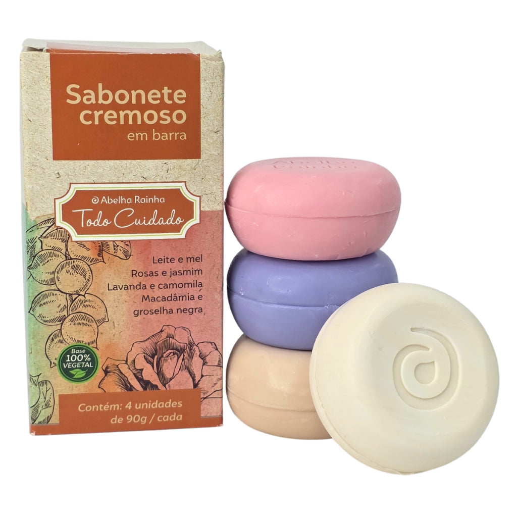 Kit Presenteável 4 Sabonetes Cremosos Abelha Rainha Todo Cuidado 90g Perfumado