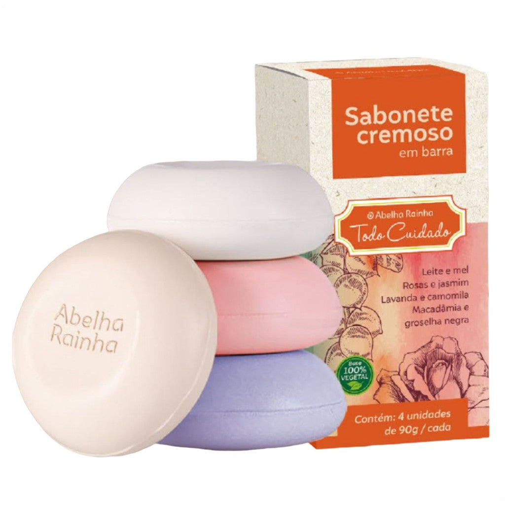 Kit Presenteável 4 Sabonetes Cremosos Abelha Rainha Todo Cuidado 90g Perfumado