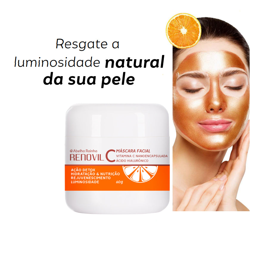 Máscara Facial Peel Off Renovil C Abelha Rainha Vitamina C Nanoencapsulada Ácido Hialurônico 60g Detox Iluminadora