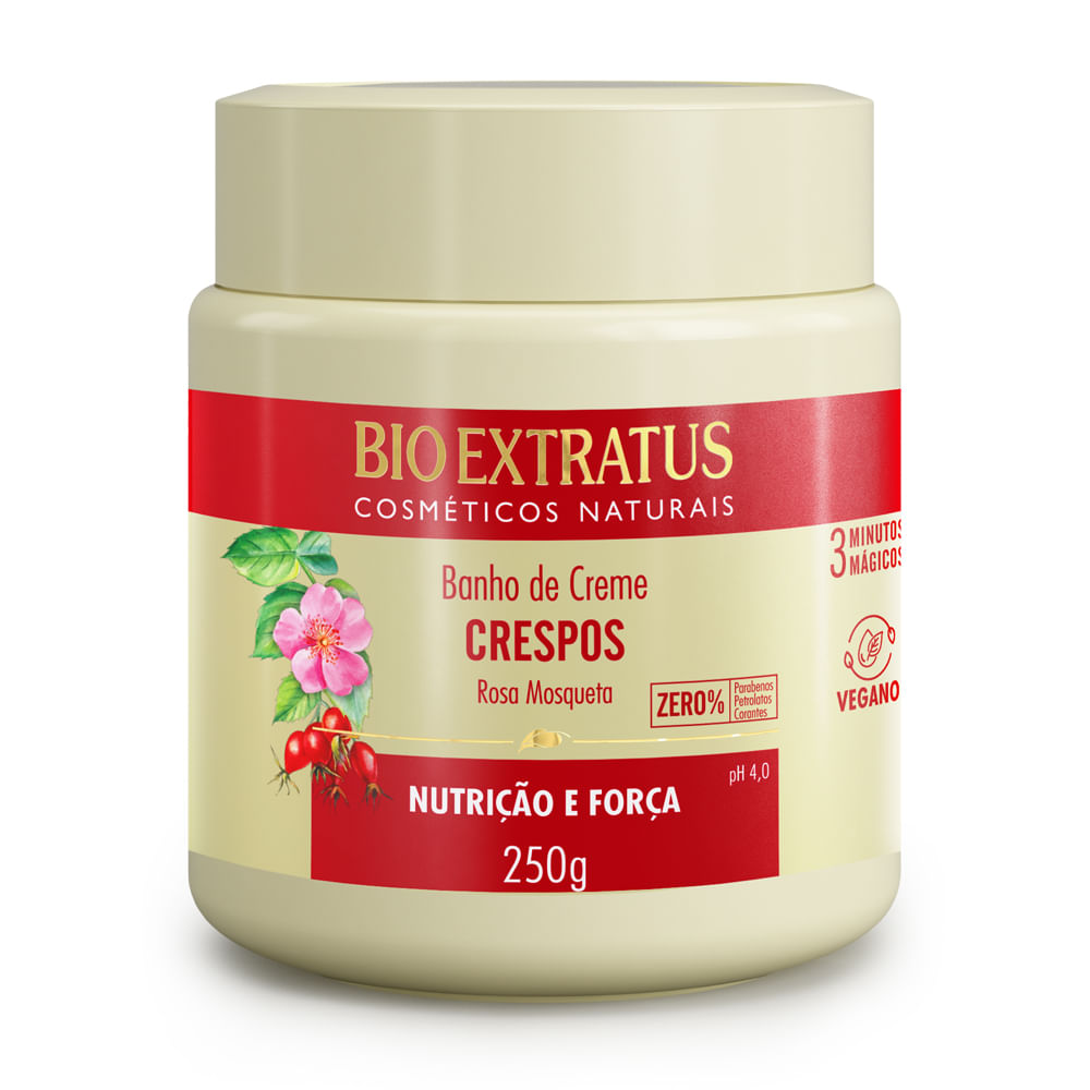 Kit Bio Extratus Crespos Rosa Mosqueta Shampoo 500ml + Condicionador 500ml + Creme 230g