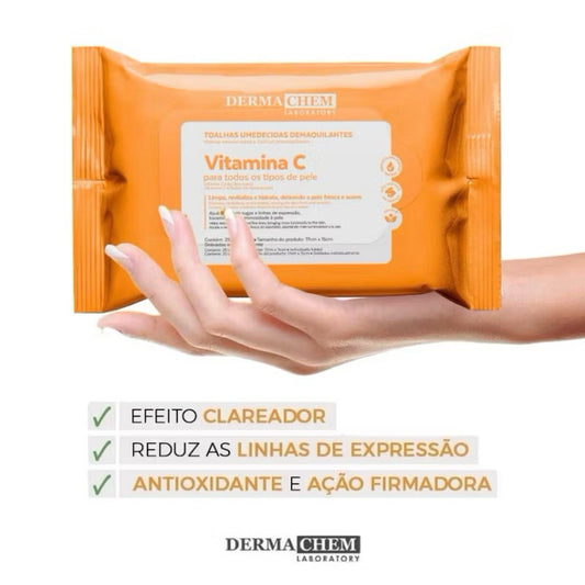 Lenço Demaquilante Dermachem Vitamina C - Limpeza Profunda e Iluminação