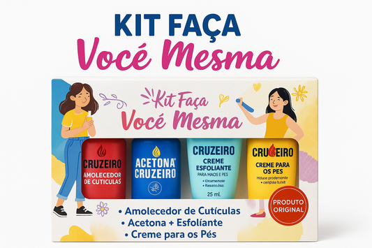 Kit Faça Você Mesma Cruzeiro – Acetona + Amolecedor de Cutículas + Esfoliante + Creme para os Pés | Cuidados Completos