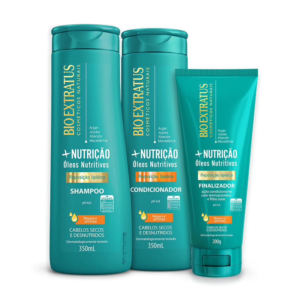Kit Bio Extratus Nutrição Shampoo 350ml + Condicionador 350ml + Máscara 90g Óleos Nutritivos