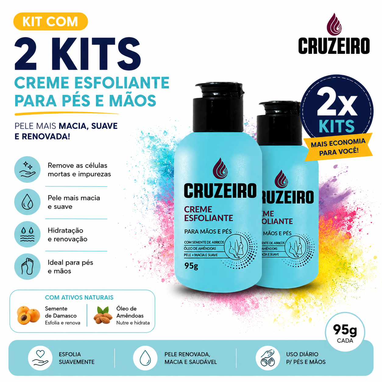 Kit 2 Creme Esfoliante Cruzeiro 95g – Esfoliação Suave e Hidratação Para Pés e Mãos