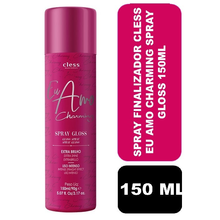 Spray Gloss Eu Amo Charming Cless Extra Brilho 150ml – Finalizador Capilar com Efeito Liso Intenso