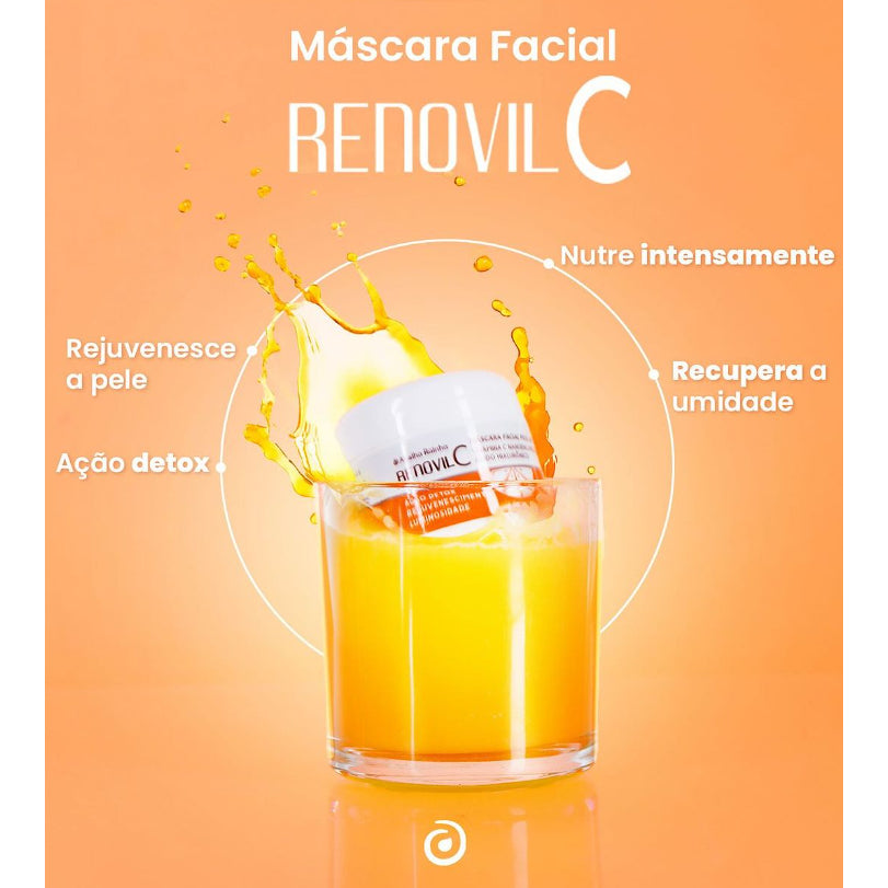Máscara Facial Peel Off Renovil C Abelha Rainha Vitamina C Nanoencapsulada Ácido Hialurônico 60g Detox Iluminadora