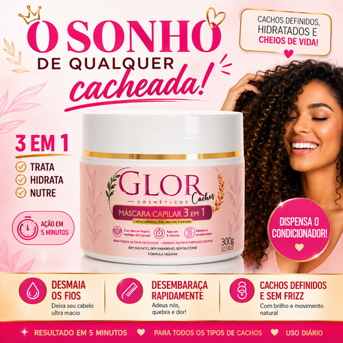 GLOR Cachos máscara capilar 3 em 1 com óleo de pequi e buriti 300g
