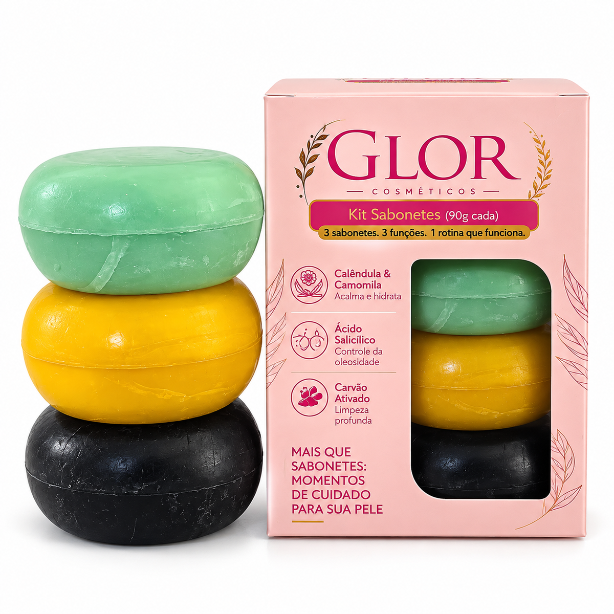 Kit Skincare Facial GLOR | 3 Sabonetes para Pele Oleosa