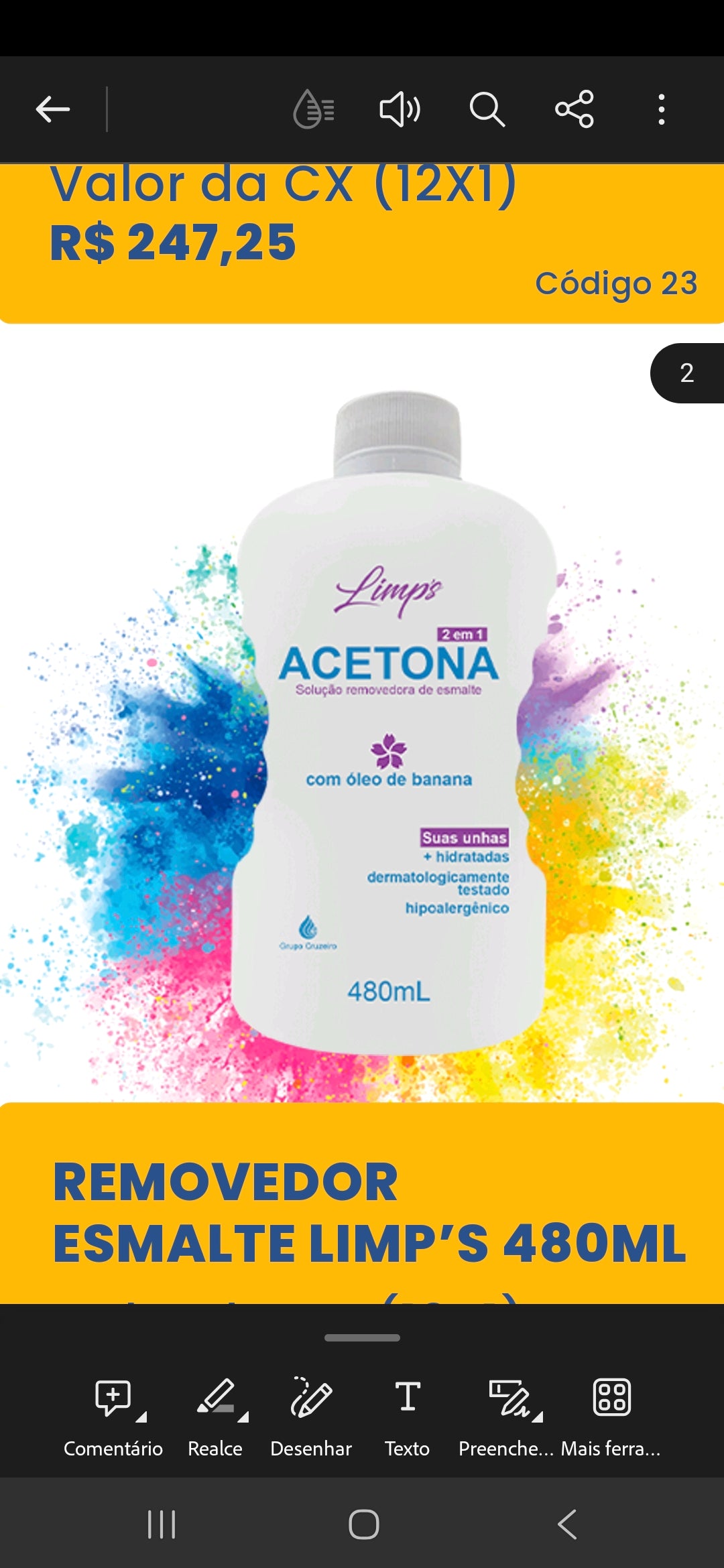 Removedor de Esmalte - Acetona Cruzeiro Limpp's 480ml 2 em 1 com Óleo de Banana – Remove Esmalte sem Ressecar