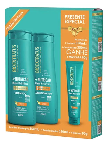 Kit Bio Extratus Nutrição Shampoo 350ml + Condicionador 350ml + Máscara 90g Óleos Nutritivos