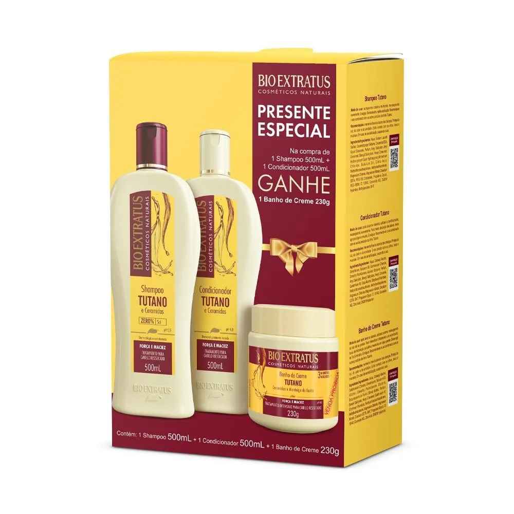 Kit Bio Extratus Tutano Shampoo 500ml + Condicionador 500ml + Creme 230g Força e Maciez