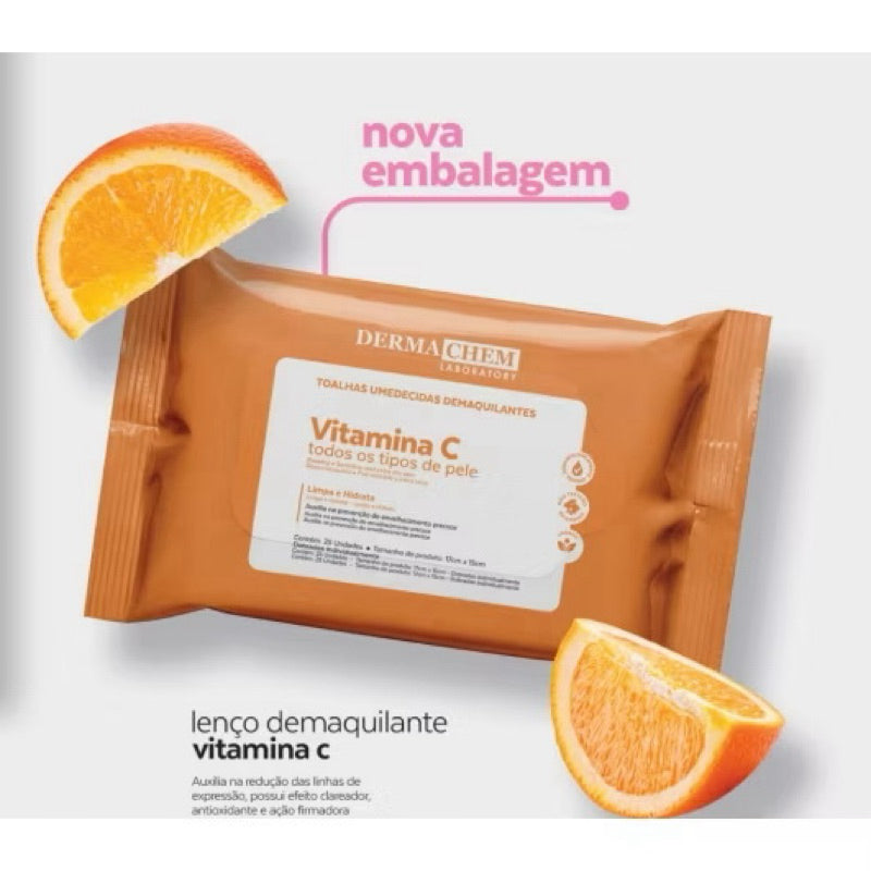 Lenço Demaquilante Dermachem Vitamina C - Limpeza Profunda e Iluminação