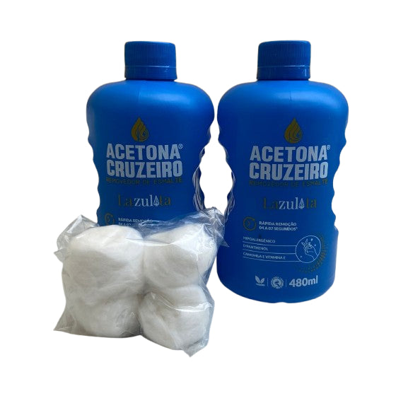 Acetona Cruzeiro Azul 480ml – Removedor de Esmalte Rápido, Hipoalergênico, com D'Panthenol, Camomila e Vitamina E